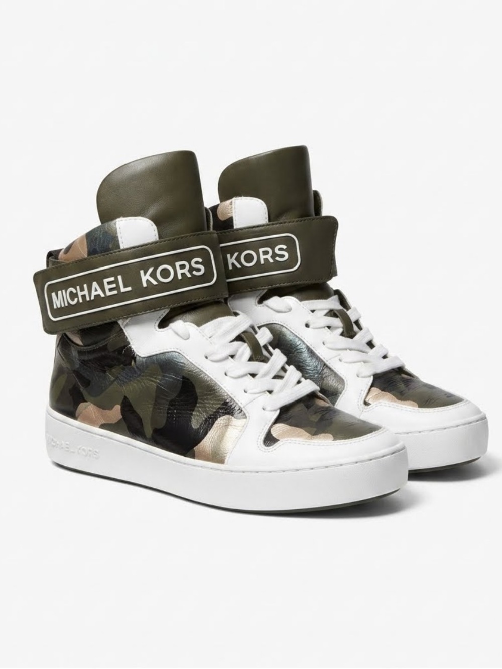Michael Kors Trent high top leather sneakers camo women’s size 6.5